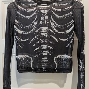 Skeleton Print Black Mesh Camisole